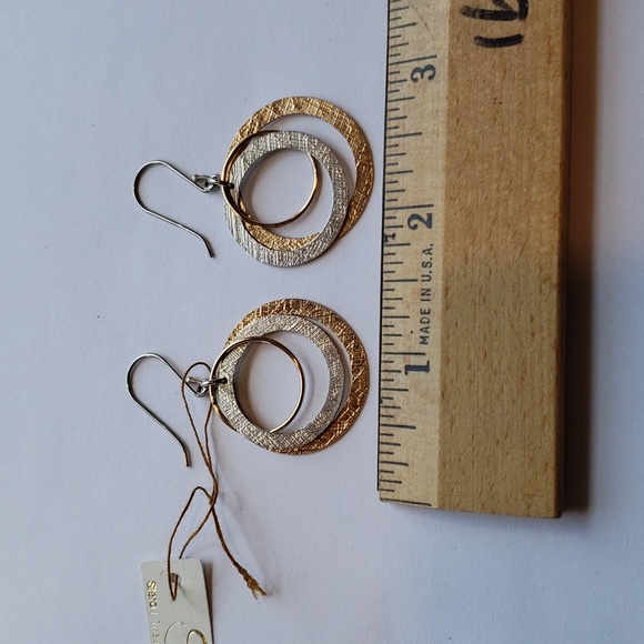 Tricolor Graduated Circle Dangle Earrings Silver and Gold-Tone - Picture 2 of 4